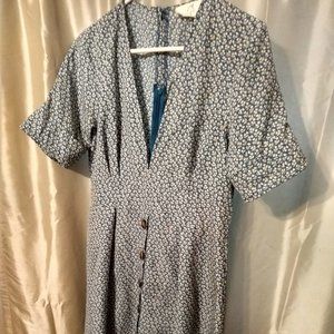 sundress flowery plunge neckline button detail